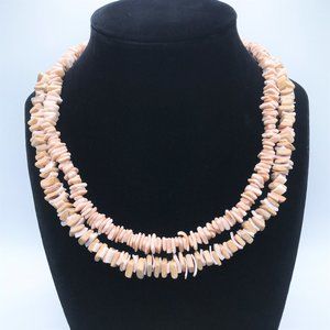 2 Necklace Lot Brown Coated Shell Chips Coco Shell Beach Island Surfer Chunky